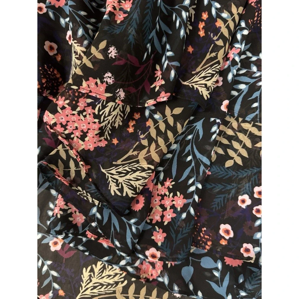 Eliza J Floral Midi Dress 8 Sheer Balloon Sleeve Ruffle Tiered Chiffon Lined